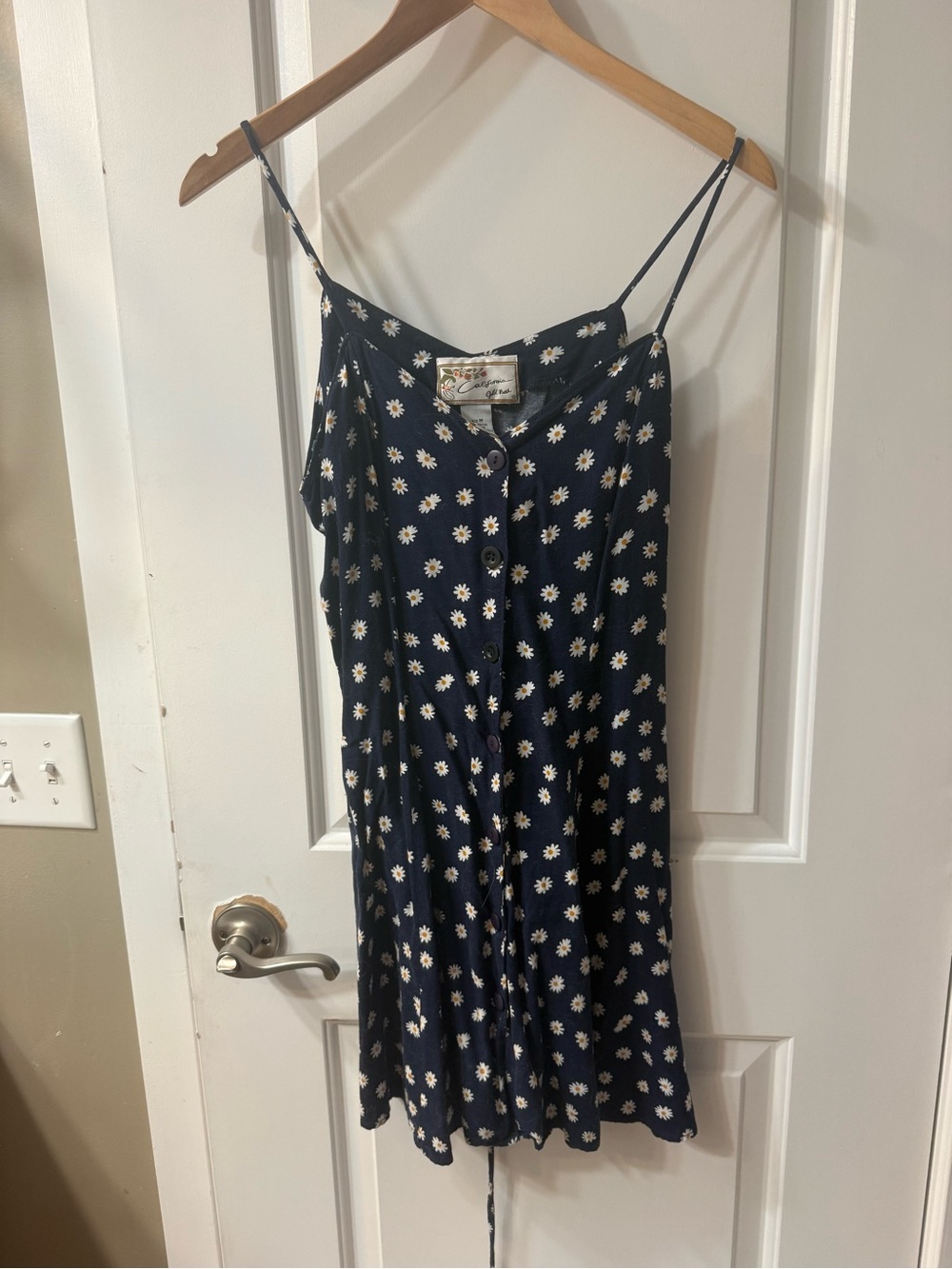 Girls Navy Daisy Print Button-Front Sundress